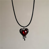 Fashionkova Gothic Red Black Lava Heart Pendant Rope Necklace For Women Men Grunge Halloween Rave Accessories Y2K 90s EMO Aesthetic Jewelry