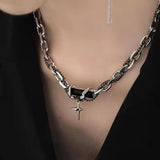 Fashionkova Punk Gothic Black Cross Star Pendant Chain Choker Necklace Women Men Charm Grunge Jewelry Y2K Accessories Dropshipping Wholesale
