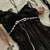 FashionKova-Sweet Y2k Polka Dot Slim-fit lace Trim V-neck halter tops Women's bow asymmetrical chic Camis hot Sweet Chic retro Streetwear