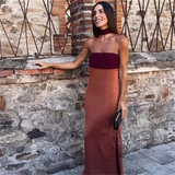 Fashionkova 2025 Spring New Women's Fashion and Elegance Slim Fit Versatile Chiffon Bra Color Block Long Dress Valentine's Day Aesthetic