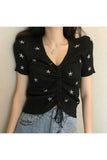 Fashionkova Embroidery Lace Up Summer Crop Top