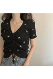 Fashionkova Embroidery Lace Up Summer Crop Top