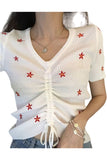 Fashionkova Embroidery Lace Up Summer Crop Top