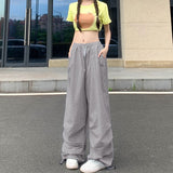 Fashionkova Party Outfit Rimocy High Waist Summer Cargo Pants Women Streetwear Drawstring Thin Parachute Pants Woman Solid Color Wide Leg Y2k Trouses