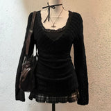 FashionKova-back to school outfit American retro Harajuku Y2K aesthetic women autumn winter knitted pullover casual slim fit chic solid color sweater goth clothes