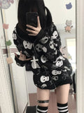 Fashionkova Party Outfit AltGoth Cyberpunk Y2k Sweatshirt Women Mall Goth Harajuku Skull Printed Long Sleeve Zipper Cardigan Hoodie Emo Alt Indie Clothes