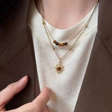 Fashionkova Trendy Punk Tiger Eye Stone Sun Pendant Beads Weave Rope Chain Choker Necklaces For Women Charm Aesthetic Jewelry Gift Wholesale