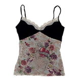 FashionKova-Summertime Fashion vintage Emo Girls Chic Lace Print Gothic Slim baby Tops 2000s Women's Sleeveless Camisole Y2K Sexy Streetwear