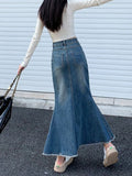 Fashionkova  Nye Outfit 2023 Fashion Spring Denim Skirts for Women Vintage Do Old Midi Skirt Chic High Waisted Trumpet Mermaid A Line Skirts