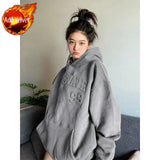 Fashionkova Text Pullovers Woman Clothing with Orint on Top Hoodies Hooded Letter Printing Baggy Loose Women's Sweatshirt Thick Goth 2000s M fairycore