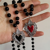Fashionkova Goth Punk Retro Red Heart Pendant Necklace For Women Men Trendy Unisex Choker Charm EMO Jewelry Harajuku Y2k Accessories Gift