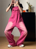 Fashionkova  Party Outfit  Women's Gradient Rose Red Design Rompers Girl Suspender Jumpsuits Pants Casual Female Streetwear Overalls Straight Trousers