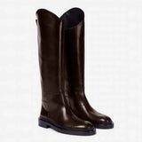 Fashionkova European and American Autumn and Winter Fashionable Round Toe Knee Length Flat Leather Boots, Size 34-46 Women's Knight Boots