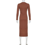 Fashionkova party look inspos Elegant Sexy Women Long Dress Casual Buttons V-neck Full Sleeve High Vent Slim Fit Dresses Fashion Female Outfits Party