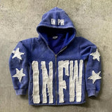 Fashionkova Christmas Gift outfit  Y2k Oversized Street Fashion Brand Loose Hoodie Versatile Casual Retro Jacket Star Letter Embroidered Zipper Sweatshirt Women