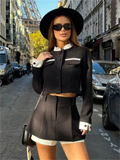 Fashionkova party look inspos Elegant Women Long Sleeve Crop Shirt High Waist Shorts Set Female 2024 Spring Autumn Outfit Chic Slim Office Lady Two Piece Set