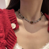 Fashionkova Gothic Star Love Heart Pendant Bead Leather Chain Necklace For Women Girls Handmade Multilayer Beaded Necklace Punk Jewelry Set