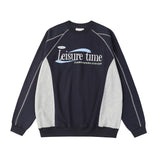 Fashionkova Vintage Letter Print Contrast Color Splice Sweatshirt