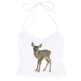 Fashionkova valentine's day aesthetic Cute deer pattern print streetwear casual hip-hop punk rock women's sleeveless camisole summer Y2K vintage eom girls slim shorts