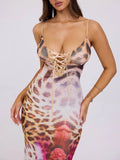Fashionkova Valentine's Day Aesthetic Articat Sexy Spaghetti Strap Lace Up Print Slim Party Club Beach Holiday Dress Women Tight Backless Female Vestidos Summer 2024