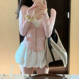 Fashionkova 3 Pcs Sets Women Summer Sunscreen Thin Hooded Jackets Cropped Leisure Basic Camis Ball Gown Sweet Shorts Streetwear Korean Girls Casual Outfit