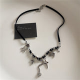 Fashionkova Y2K Multi Layer Black Peach Heart Star Pendant Chain Choker Necklace For Women Gothic Charm Aesthetic Grunge Jewelry Accessories