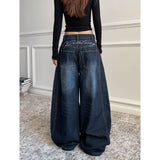 Fashionkova party outfit  Blue Women's Retro Y2K 2000s Wide Leg Baggy Casual Denim Trouser High Waist Loose Jeans 2024 Autumn Harajuku Full Length Pants