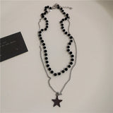 Fashionkova Gothic Punk Black Peach Heart Star Pendant Chain Necklace For Women Men Y2K Hip Hop Charm Trendy Jewelry Anniversary Accessories