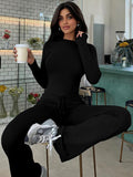 Fashionkova Women¡¯S Casual 2 Piece Pants Set Long Sleeves Bodycon Crop Top And Drawstring Flare Pants Matching Set Streetwear Autumn