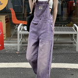 Fashionkova  Party Outfit  Women's High Waisted Straight Purple Jumpsuit Classic Vintage Overalls Fashion Girl Wide Leg Pants Female Baggy Rompers Trouser