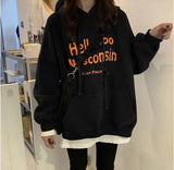 Fashionkova Vintage Letter Print Loose Oversized Hoodie