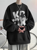 Fashionkova Christmas Gift outfit  Goth Letter Crewneck Sweatshirts For Men Hip Hop Fashion Fleece Clothing Autumn Y2K Streetwear Oversize Pullover Hoodies Hombre