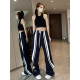 Fashionkova party outfit  Summer Harajuku Baggy Sweatpants Women Hip Hop Style Y2k Streetwear Wide Striped Joggers Oversized Female Red Sports Trousers