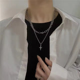 Fashionkova Kpop Y2K Trendy Star Moon Cross Silver Color Choker Chain Necklace Pendant Neck For Women Men Charm Grunge Punk Fashion Jewelry