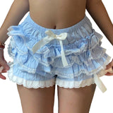 Fashionkova party outfit  Women y2k Lace Splice Shorts Layered Bodycon Ruffle Elastic Waist Shorts Bow Sweet Kawaii Harajuku Mini Short Pants Streetwear