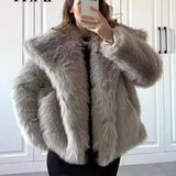 Fashionkova Party Outfit Women's 2024 Winter New Fashion Fluffy Fur Coat Women's High Street Luxury Large Fur Collar Imitation Fox Fur Coat Women's Coat