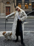 Fashionkova Party Outfit Vintage Leopard Print Faux Fur Winter Long Coats Women Thicken Warm Maxi Coat Female 2024 Casual High Street Lady Loose Outwears