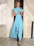 Fashionkova Elegant Turtleneck Solid Women Dresses Full Sleeve Split Lady Maxi Dress 2024 Evening Party Fashion Autumn A Line Female Vestido ootd