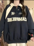 Fashionkova Vintage Letter Print Splice Half Zip Sweatshirt