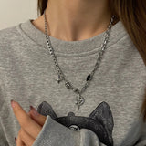 Fashionkova New Y2K Cuban Figaro Chain Star Moon Pendant Necklace Men Punk Black Zircon Chain Choker Necklace For Men Jewelry Gifts