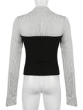 Fashionkova Elegant Contrast Color Patchwork Striped Blouse Office Ladies Slim Turn-Down Collar Long Sleeve Shirts Women 2025 Spring