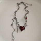 Fashionkova Punk Gothic Red Lava Star Cross Heart Pendant Leather Rope Necklace Women Men Hip Hop Y2K 90s EMO Accessories Aesthetic Jewelry