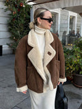 Fashionkova party look inspos Fashion Suede Thicken Coat Women Casual Turn-down Collar Single Breasted Loose Warm Jacket Chic Female Winter Lamb Wool Overcoat