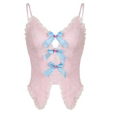 Fashionkova Ropa De Mujer Red Spice Girl Net Dress Fringe Hollowed Out Hot Top Bow Halter To Wear Female Sexy Vest Y2k Gothic Clothes