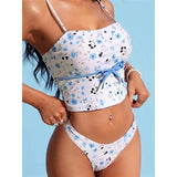 Fashionkova OIINAA Swimwear Women Sexy Floral Bikini Set Printed Swimsuit Lace Up Split Biquinis Bow Tie Two-piece 2024 Bathing Suit Summer