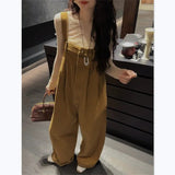 Fashionkova  Party Outfit  Women's Casual Retro Loose Wide Leg Suspender Jumpsuits Pants Fashion Overalls Female Streetwear Rompers Straight Denim Trouser