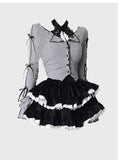 Fashionkova Fall Women Dark Academia Lace Halter Top Gyaru Coquette Girl Crop Top Kpop T-Shirts Ballet Core 2000s Hot Sexy Goth Korean Chic