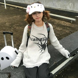 Fashionkova Japanese Y2k Ripped Sweater Vintage Gothic Spider Print Knitted Pullover Trashy 2000s Style Distressed Jumper Grunge 90s Spring Style 2025
