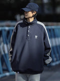 Fashionkova Christmas Gift outfit  Autumn Letter Print Stand Collar Polo Sweatshirts Hombre Colorblock Vintage Button Pullover Hoodies Baggy Y2K Streetwear Clothes