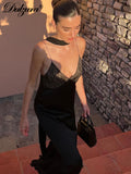 Fashionkova Satin Backless V-Neck Lace-Up Mesh Patchwork Midi Dress 2023 Summer For Women Sexy  Evening Party Elegant Clubwear